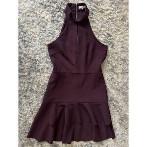 Parker Luana Dress Sz 4 Halter Sleeveless Perforated Motif Ruffle Maroon Wine